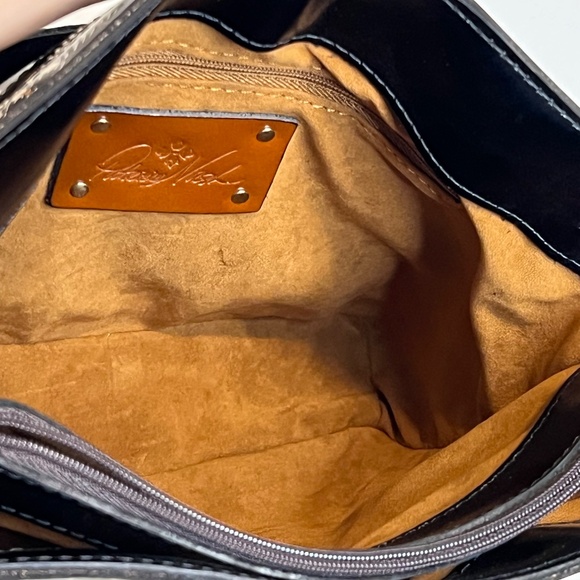 Patricia Nash Irving Leather Satchel with Crossbody Strap Black and White Plaid - Picture 11 of 16